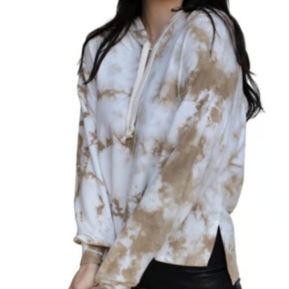 FOUND Nordstrom NWT Women's Tan Tie Dye Hi-Low Hoodie Super Soft Size Large - Picture 1 of 5